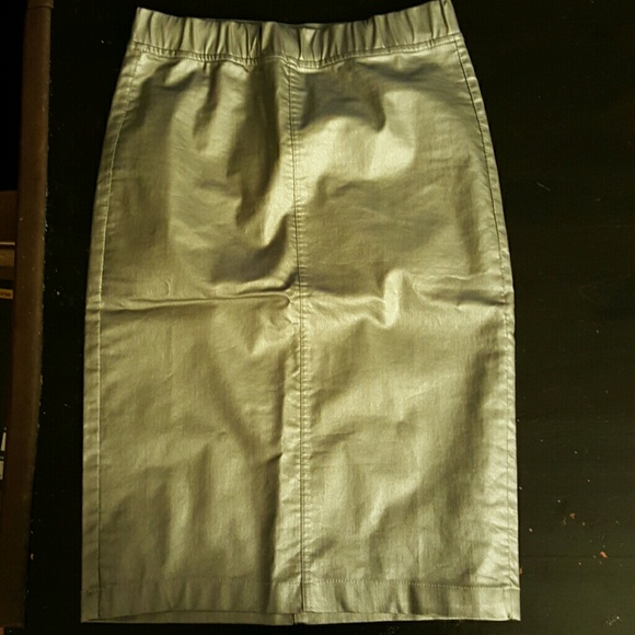 Stretchy Metallic Coated Midi Pencil Skirt - Picture 1 of 3