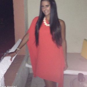 BCBG MAXAZRIA CORAL ORANGE ONE SHOULDER DRESS