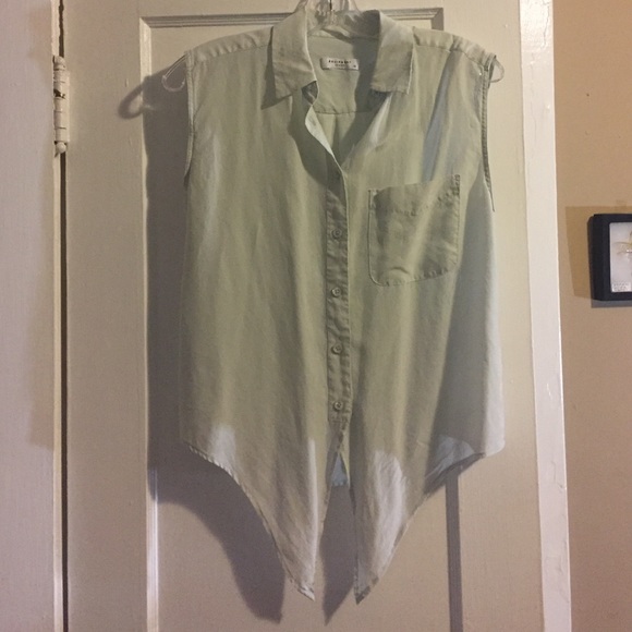 Sleeveless tie front equipment blouse