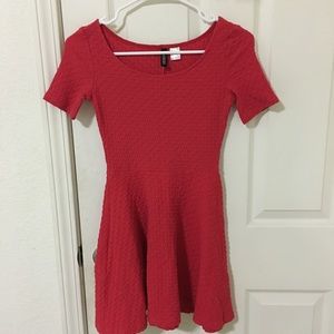 H&M Red Textured Skater Dress