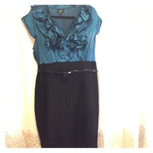 Teal and black dress with ruffle collar