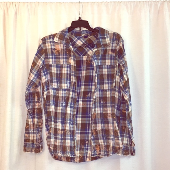 Bleached Plaid Print Flannel Shirt