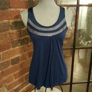 Kische Navy & Silver Sequined Tank Top