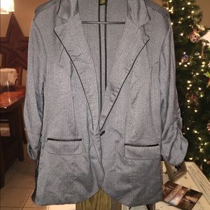Gray blazer with ruffle back and lace sides