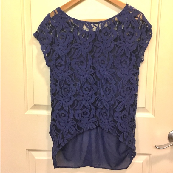 Zara Navy Blue Lace Sheer Top