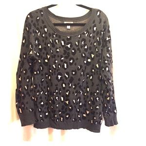 Gray sweater with black and pink leopard spots