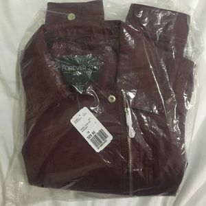 FOREVER 21 BURGUNDY FAUX LEATHER MOTO JACKET - 1X