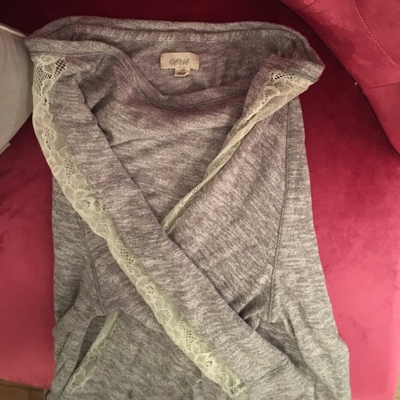 Grey Aerie sweater with lace arms