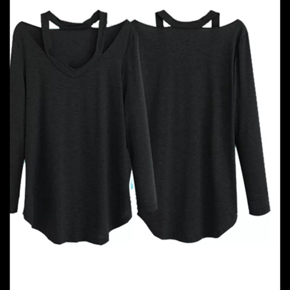 Women's off the shoulder black long sleeve blouse - Picture 2 of 4