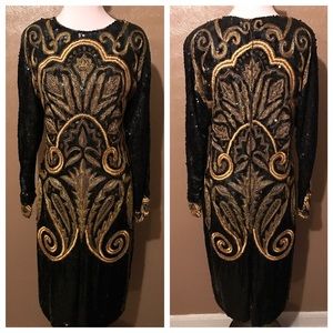 Black & Gold Sequin Beaded Vintage Dress