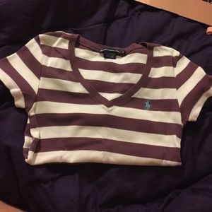 Polo purple and white striped v neck