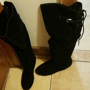 Thigh high sude boots