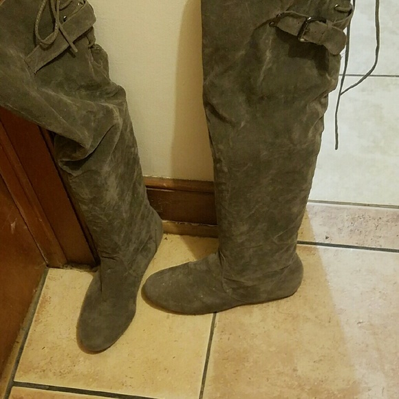Grey sude thigh high boots