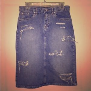 Distressed Denim Skirt