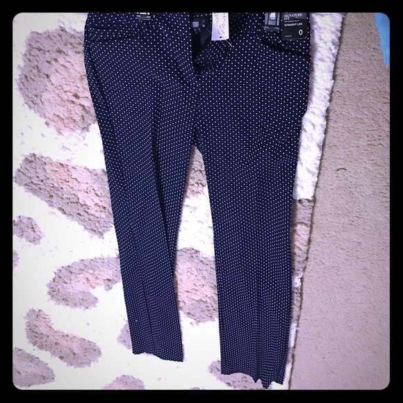 Work pants navy with white polka dots.