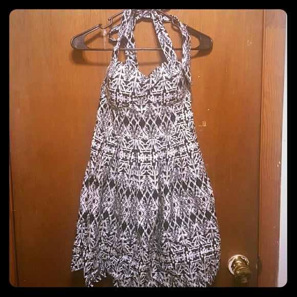 Black and white halter dress
