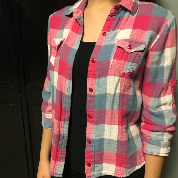 Pink and purple/light blue button down