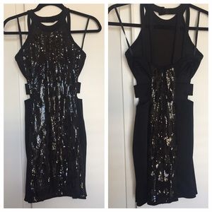 Textured sequin cut out mini dress