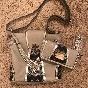 Gray MISS ME cross body purse and wallet
