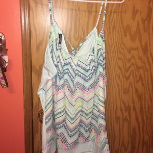Mint green tank with multi color tribal design