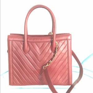 Authentic Chanel Chevron Tote In Ox Blood