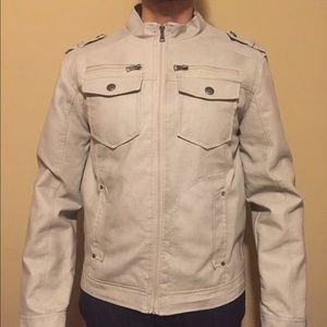Mens Cafe Racer Moto Leather Jacket Beige