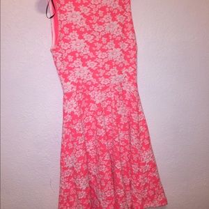 Bright pink/coral dress with flower print