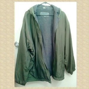 Hooded Green Khaki Coat with Gray Fleece Lining