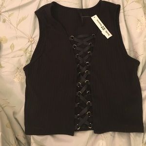 NWT Lace-Up Black Crop Top!