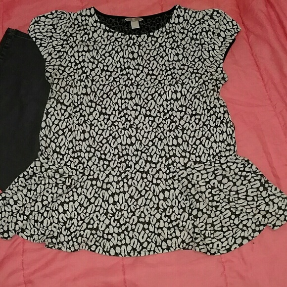 H&M Black Leopard/Cheetah Print Peplum top