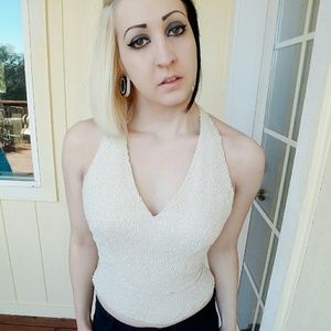 Cache Creme Beaded Halter Top