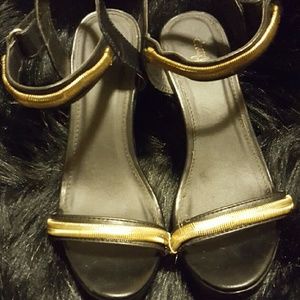 Black with gold chain wedges