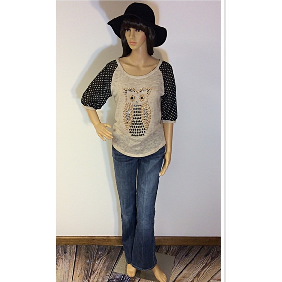 Mauve Tops - SZ MEDIUM OWL EMBELLISHED TOP