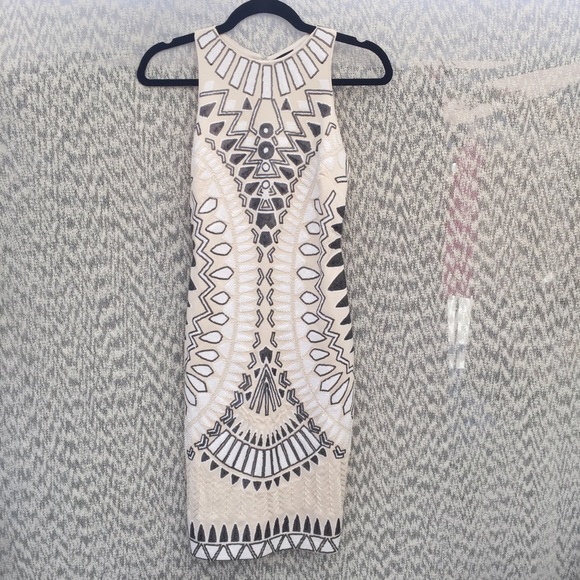 IVORY SEQUIN TRIBAL DESIGN MINI DRESS