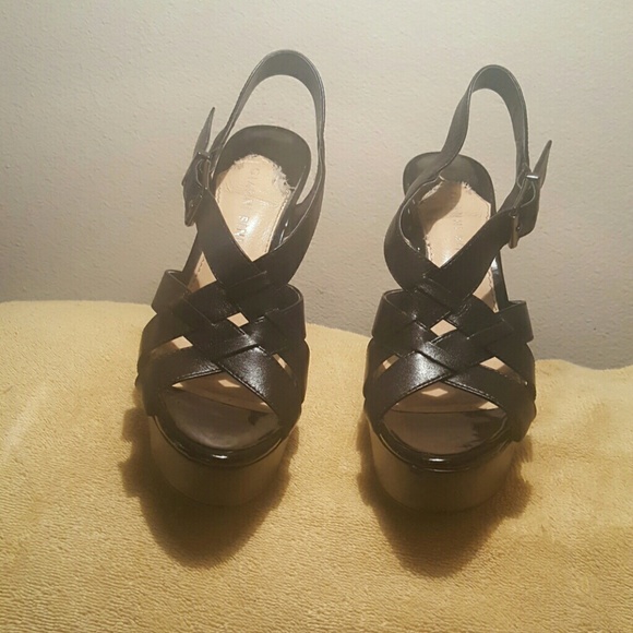 Leather Black Gianni Bini Wedge Heels.