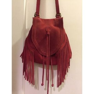 Red suede urban outfitters bag
