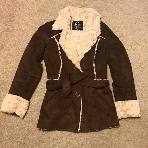 ~FAUX-FUR SUEDE Coat ~ G By Guess