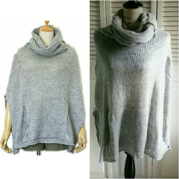 Cozy Winter Gray Turtleneck Acrylic Knit Pullover Sweater OSFM
