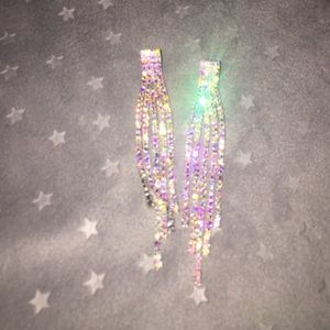 Iridescent rhinestone chandelier earrings