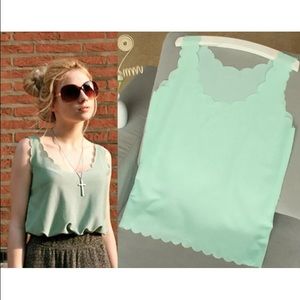 Mint Green Scalloped Chiffon Blouse