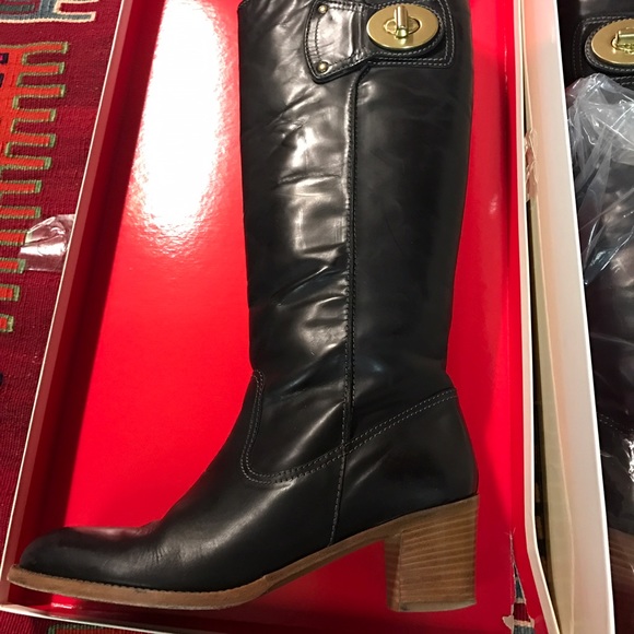 Coach Sara Riding Boot 8M Burnished Black Leather