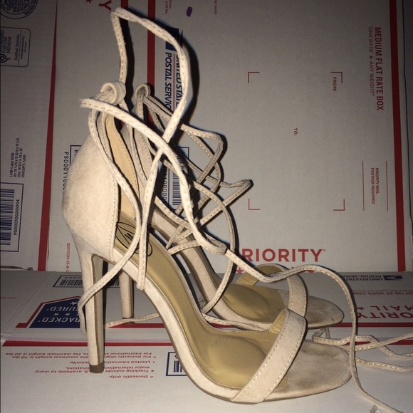 MISSGUIDED nude lace up sandal heel