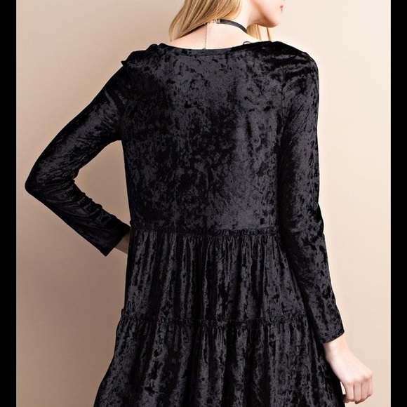 VELVET BABYDOLL DRESS BLACK, OLIVE, CHAMPAGNE - Picture 4 of 5