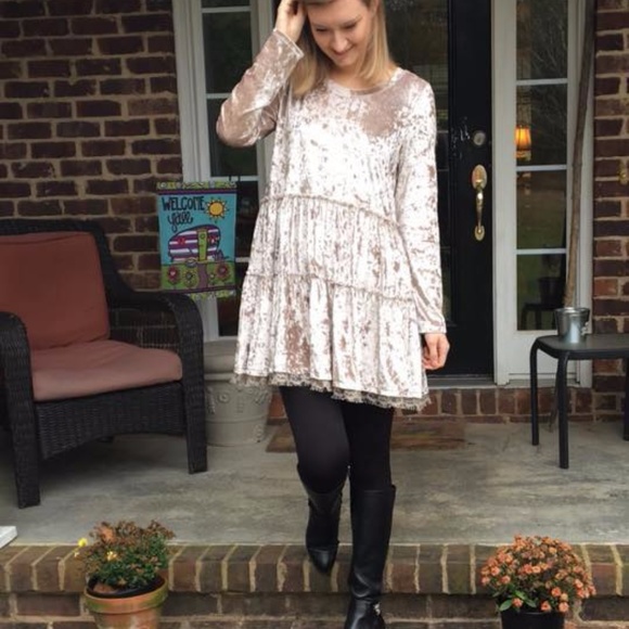 VELVET BABYDOLL DRESS BLACK, OLIVE, CHAMPAGNE - Picture 2 of 5