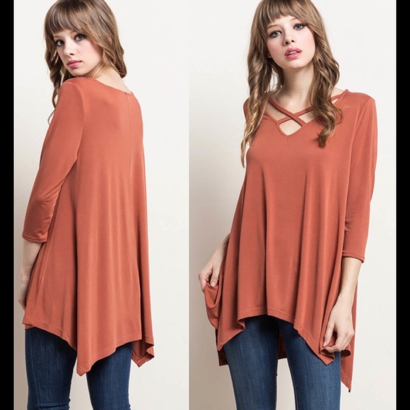 SALE!!! BURNT ORANGE CRISSCROSS TUNIC - Picture 2 of 3