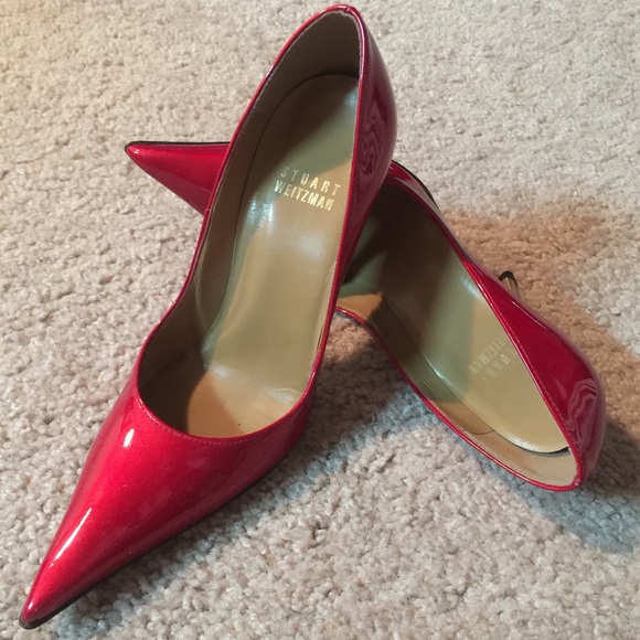 Stuart Weitzman patent leather red pumps