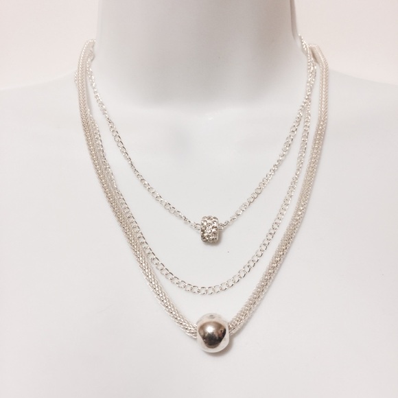 Triple Strand with Charms Necklace Silver - Picture 2 of 4