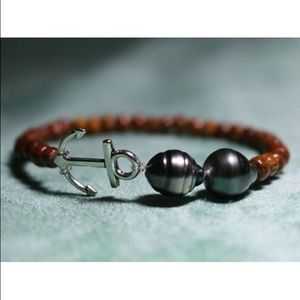 Custom Elastic Anchor/Tahitian Pearl Bracelet