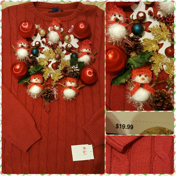 Ugly Christmas Sweater NWT Red w Ornaments