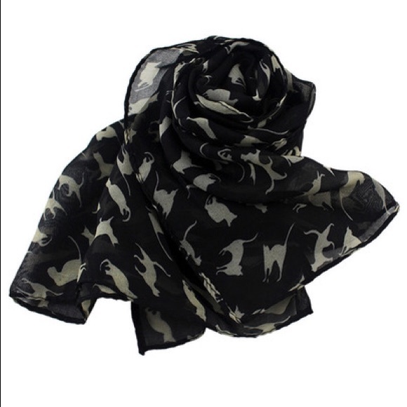 Black White Cat Scarf Neck Kerchief Headband Tie